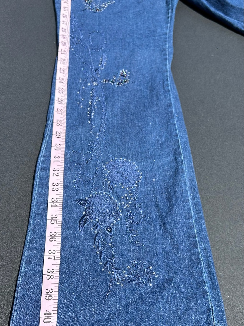 Women’s Blue Straight Leg Jeans with Bead Embellishment - Picture 11 of 13